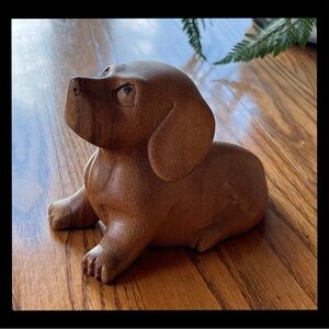 Artisan Puppy Dog Wooden Carved Figurine Unsigned